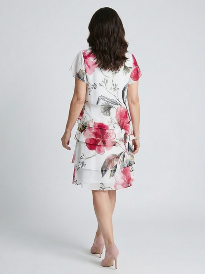 Evelyn | Soft Petal Layered Knee Length Dress