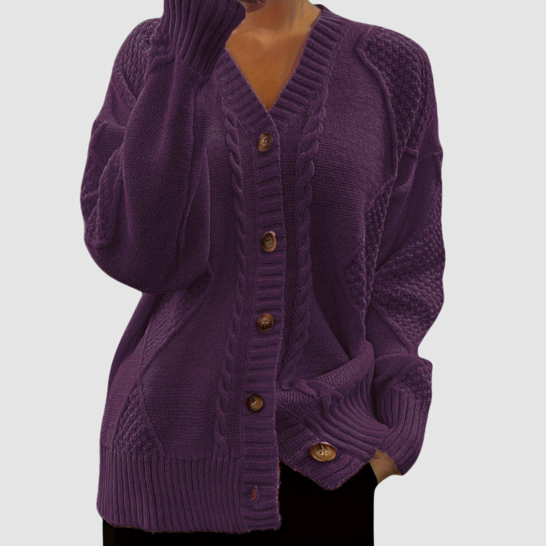 Delores – Cable Knit Button-Front Cardigan