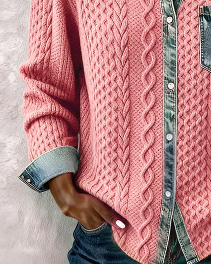 Janelle – Cable Knit Denim Patchwork Top