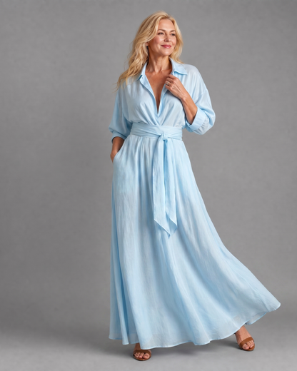 Rachel | Collared Long-Sleeve Midi Dress