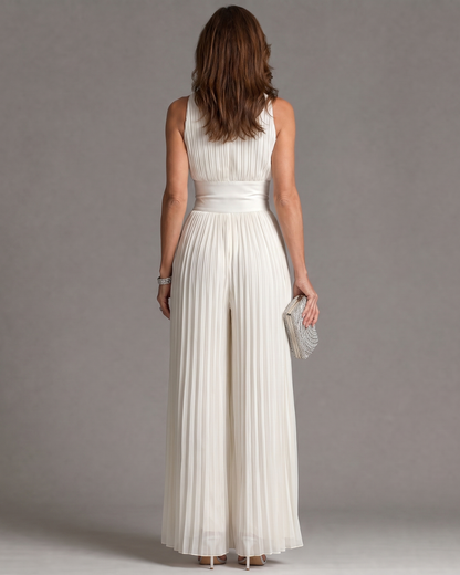 Audrey | Pleated Halter Wide-Leg Jumpsuit