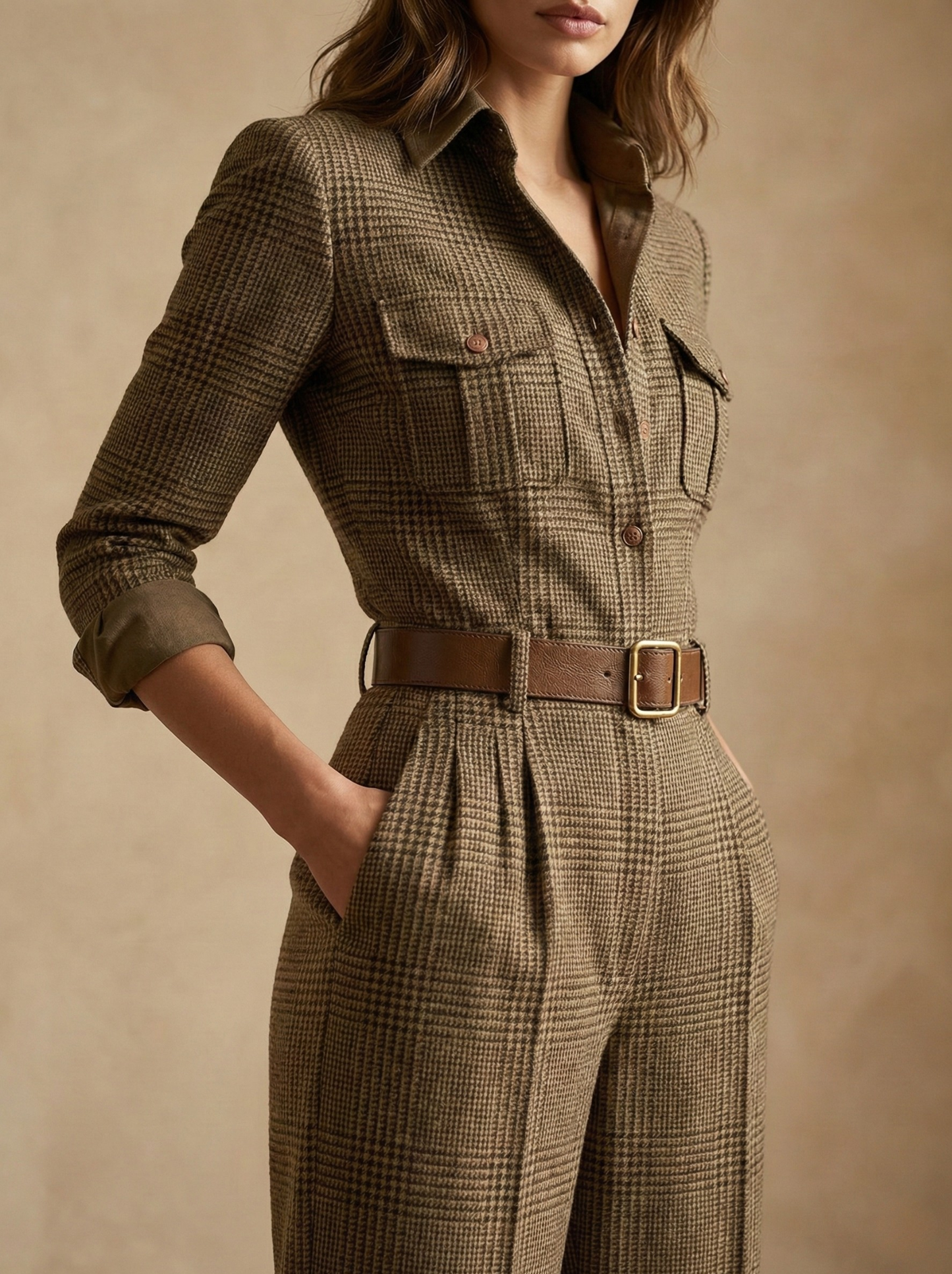 Gretchen – Tailored Check Utility Jumpsuit
