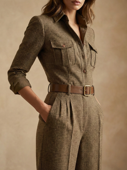 Gretchen – Tailored Check Utility Jumpsuit