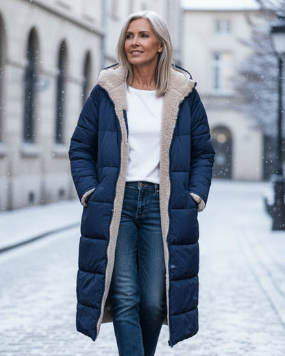 Debra – Quilted Sherpa-Lined Long Coat