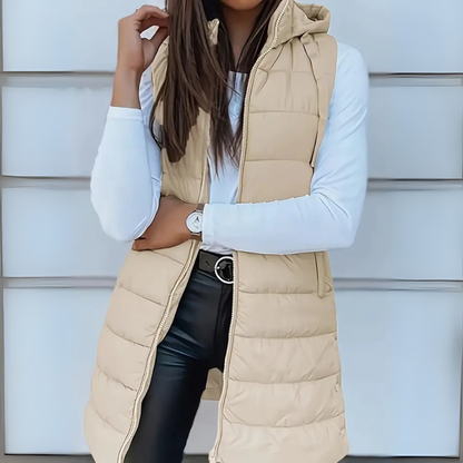 Blanche – Long Hooded Sleeveless Puffer Vest