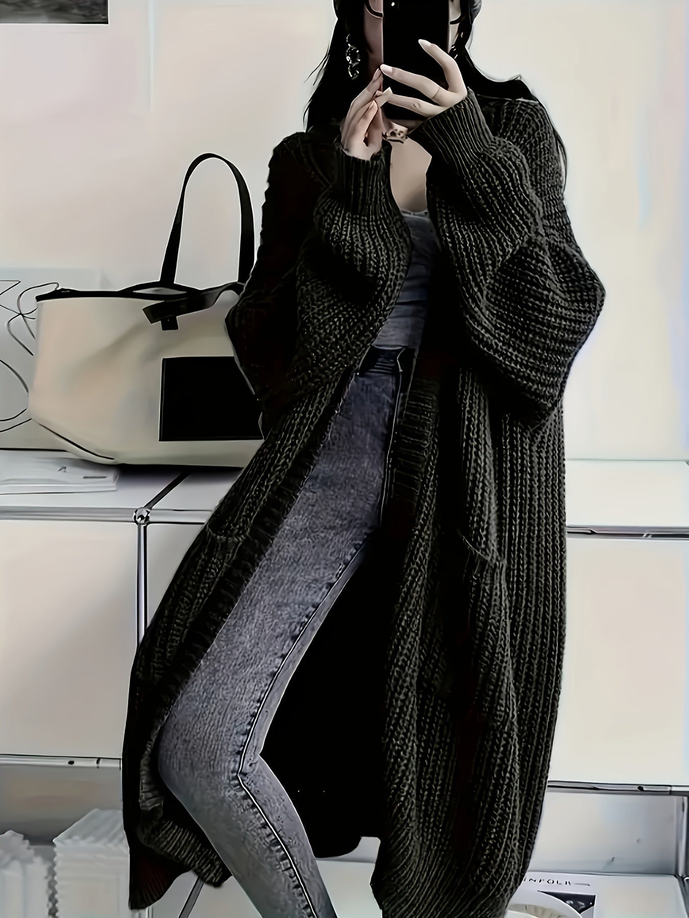 Kari – Longline Chunky Knit Open Cardigan
