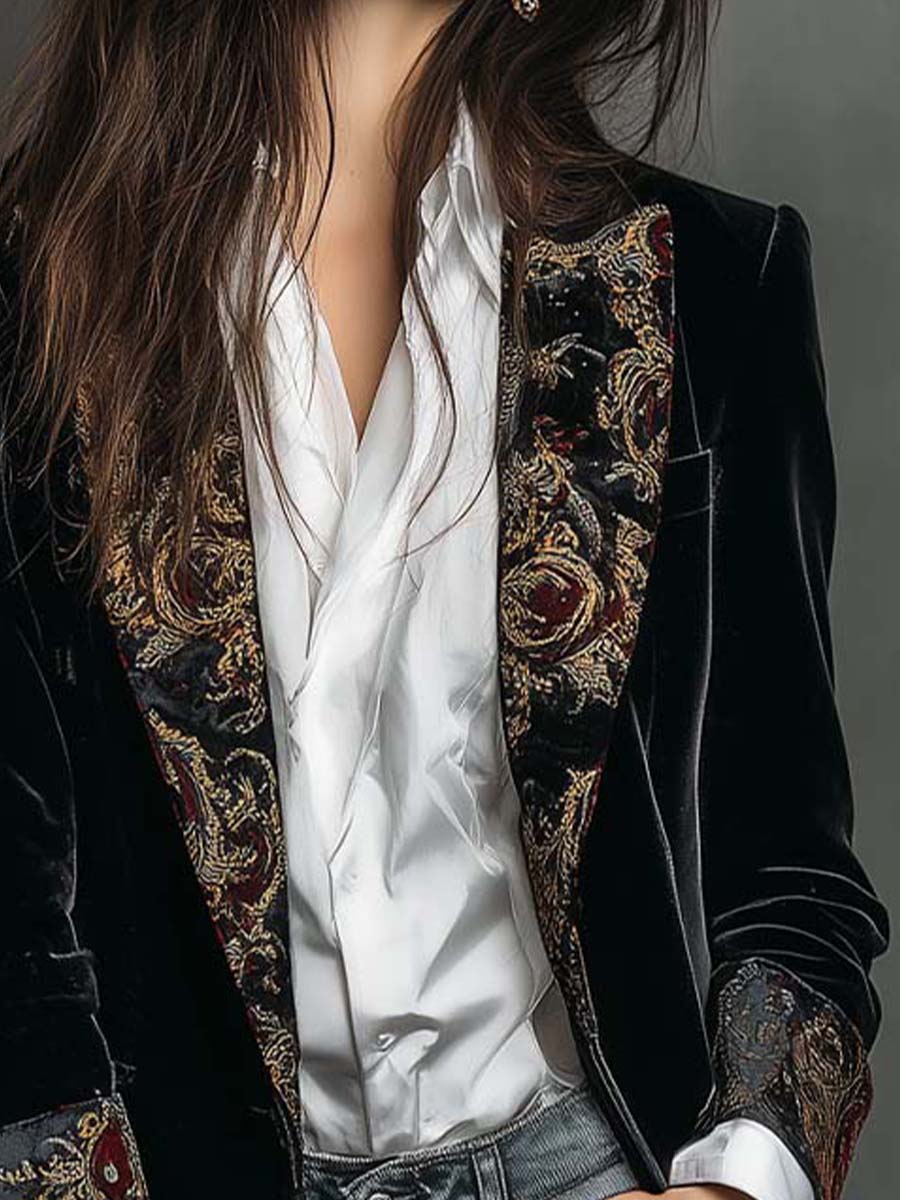 Loretta – Velvet Longline Blazer with Baroque Lapels