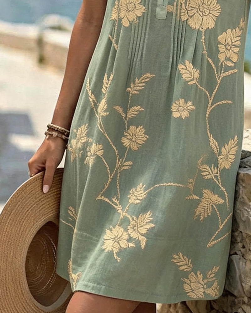 Denise – Pleated Floral Shift Midi Dress