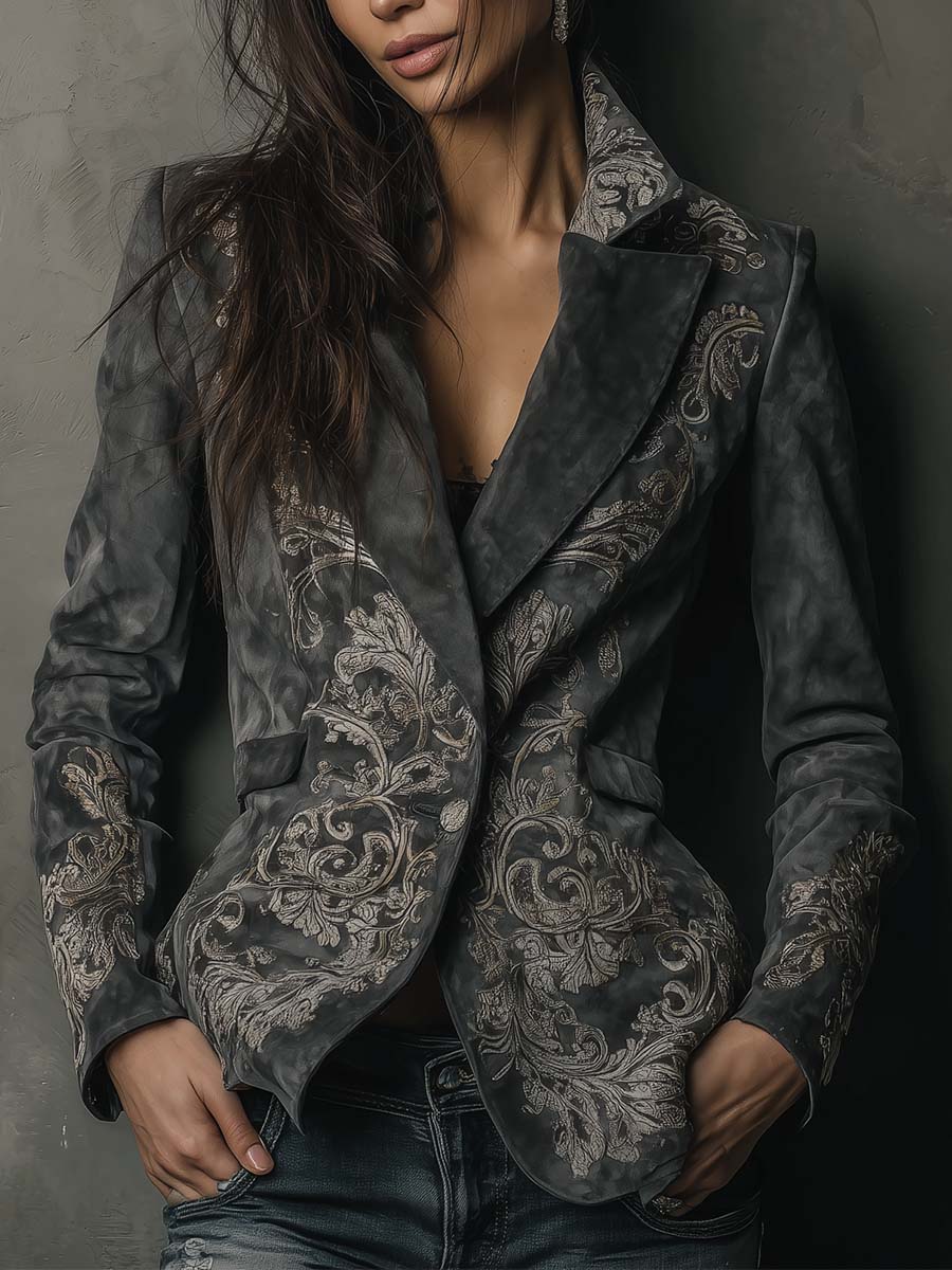Reba – Embossed Floral Tailored Blazer