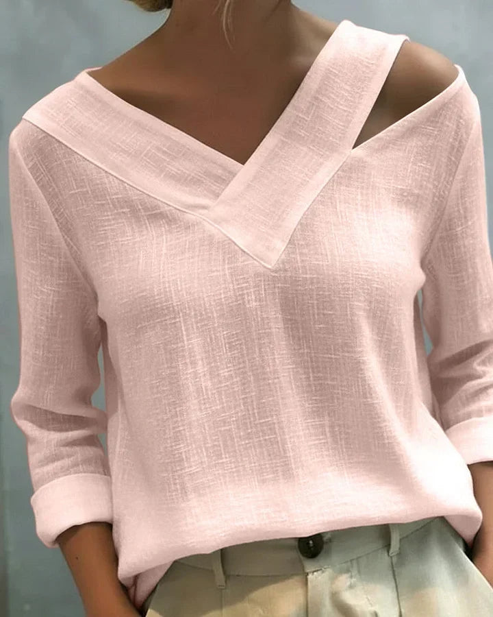 Opal – V-Neck Off-Shoulder Linen-Look Top