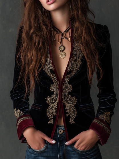 Kara – Baroque Embroidered Velvet-Look Blazer