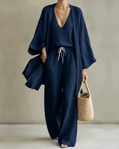 Sharon – Linen-Look Wide-Leg Three-Piece Set