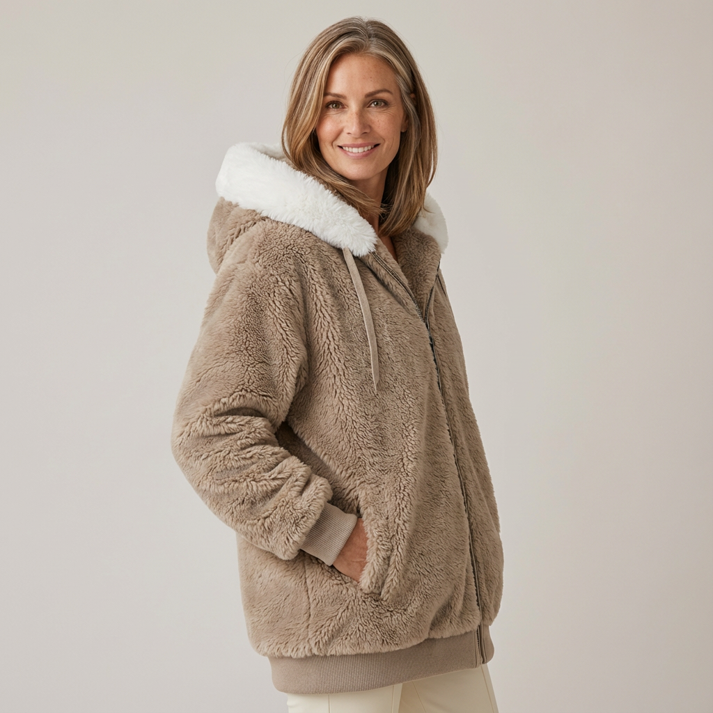 Georgette – Striped Faux Fur Hooded Jacket