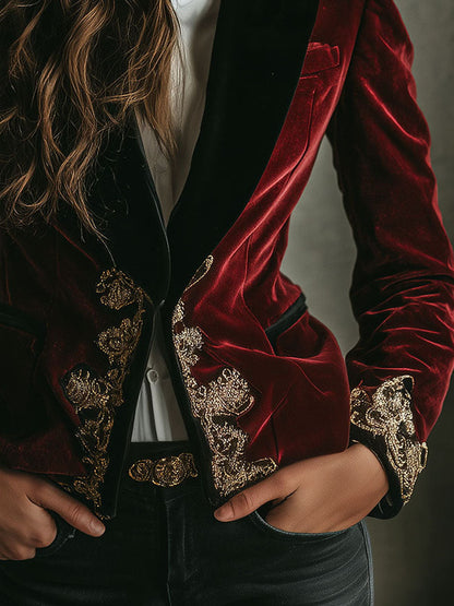 Peggy – Velvet Blazer with Gold Embroidery