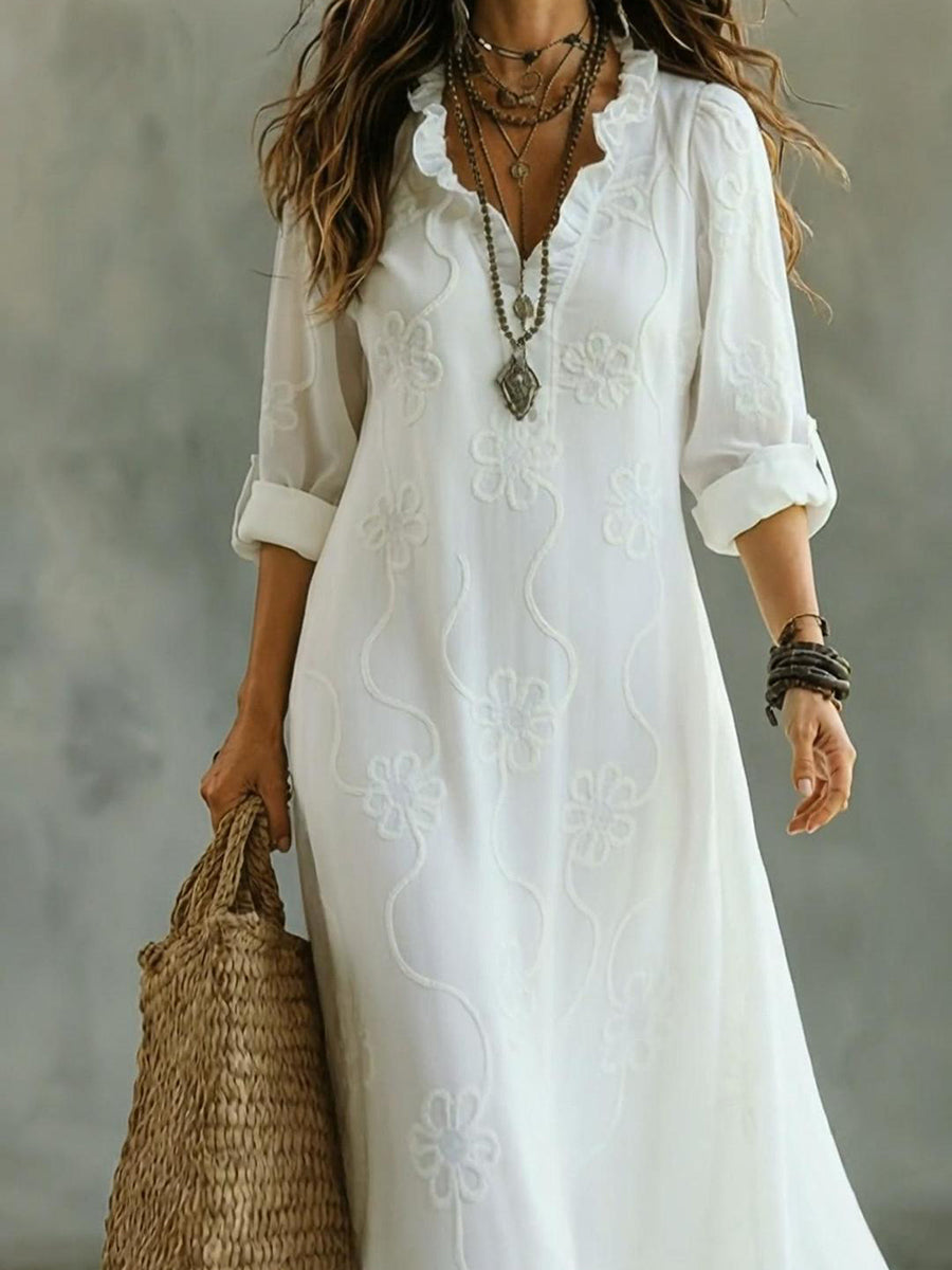Naomi – Embroidered V-Neck Relaxed Maxi Dress
