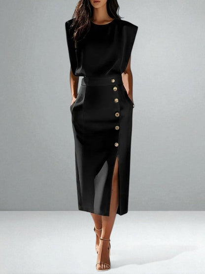 Olena | Elegant Button Midi Dress