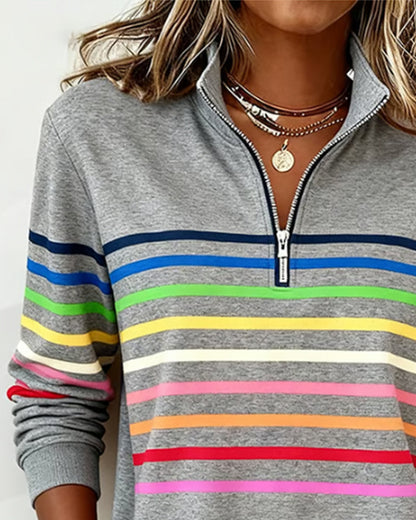 Dianne – Striped Quarter-Zip Casual Sweatshirt