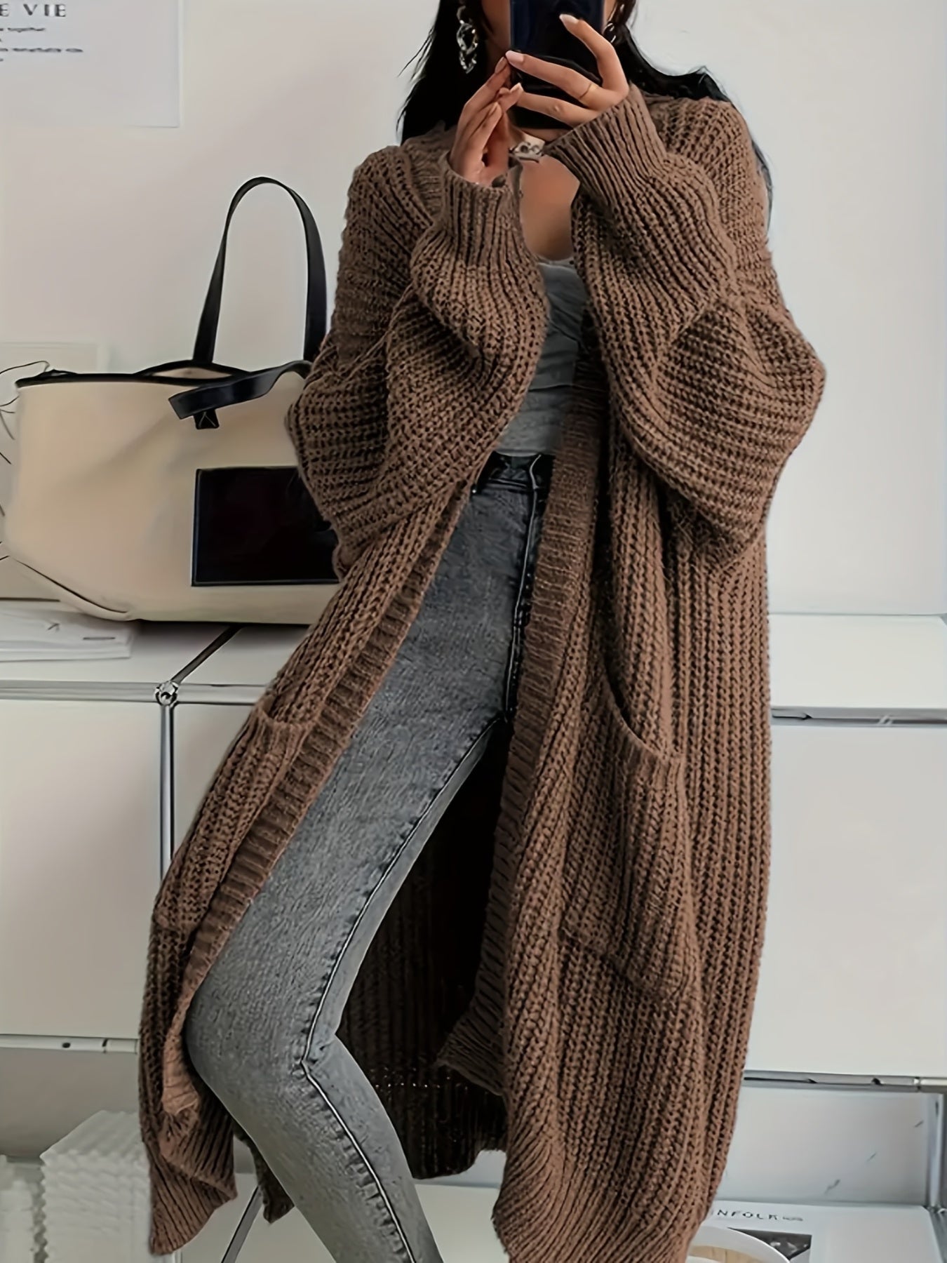 Kari – Longline Chunky Knit Open Cardigan