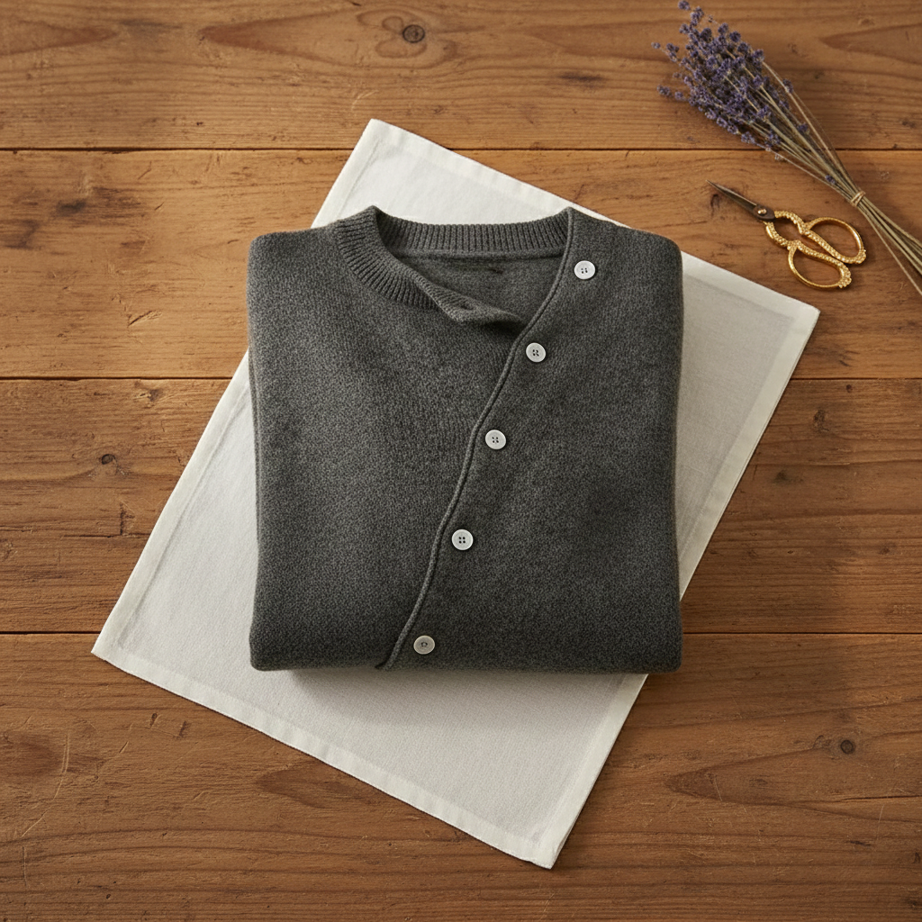Faye – Knit Cardigan with Diagonal Button Closure