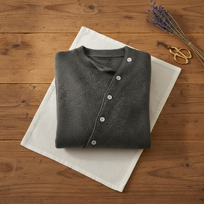 Faye – Knit Cardigan with Diagonal Button Closure