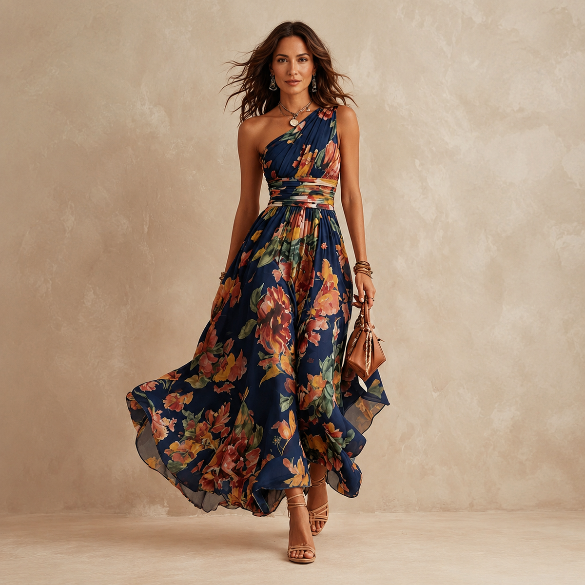 Amanda – One-Shoulder Floral Maxi Dress