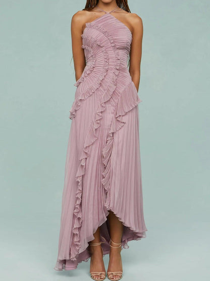 Alora | Pleated Suspender Long Dress with Slits Dress