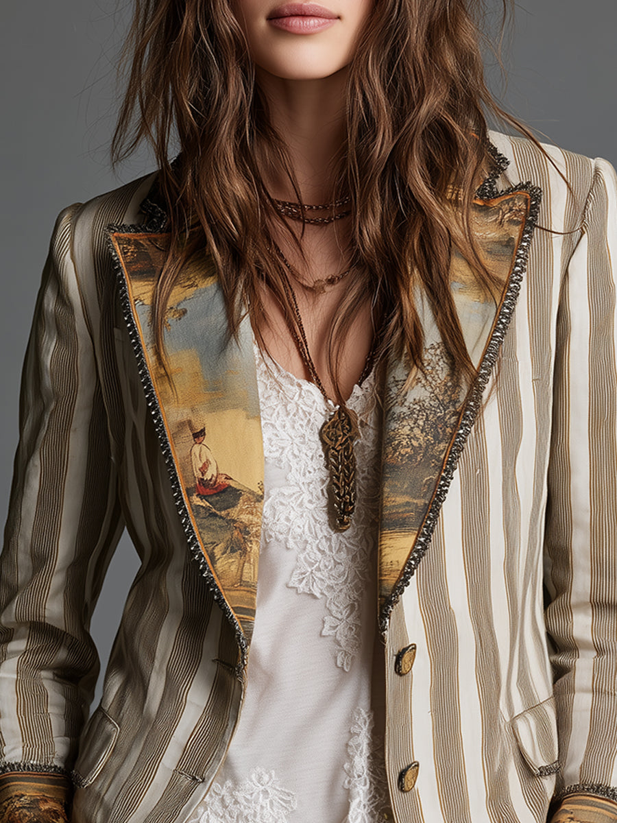 Julie – Striped Blazer with Printed Lapels