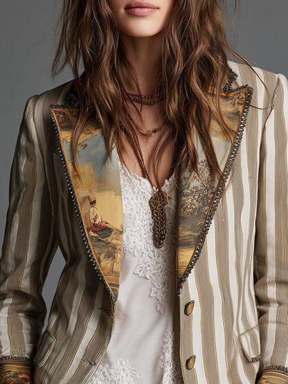 Julie – Striped Blazer with Printed Lapels