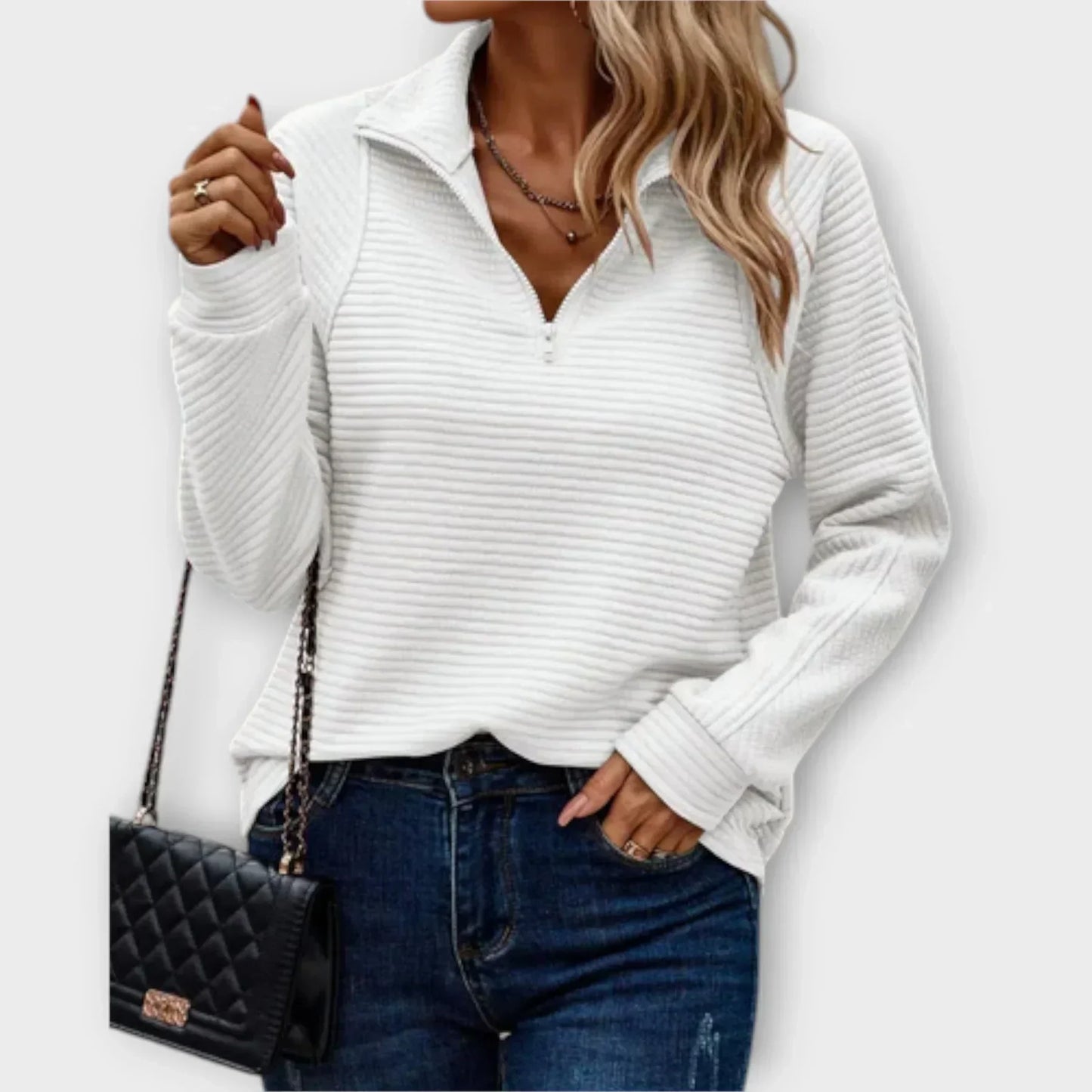 Lindsey – Half-Zip Ribbed Pullover Sweatshirt