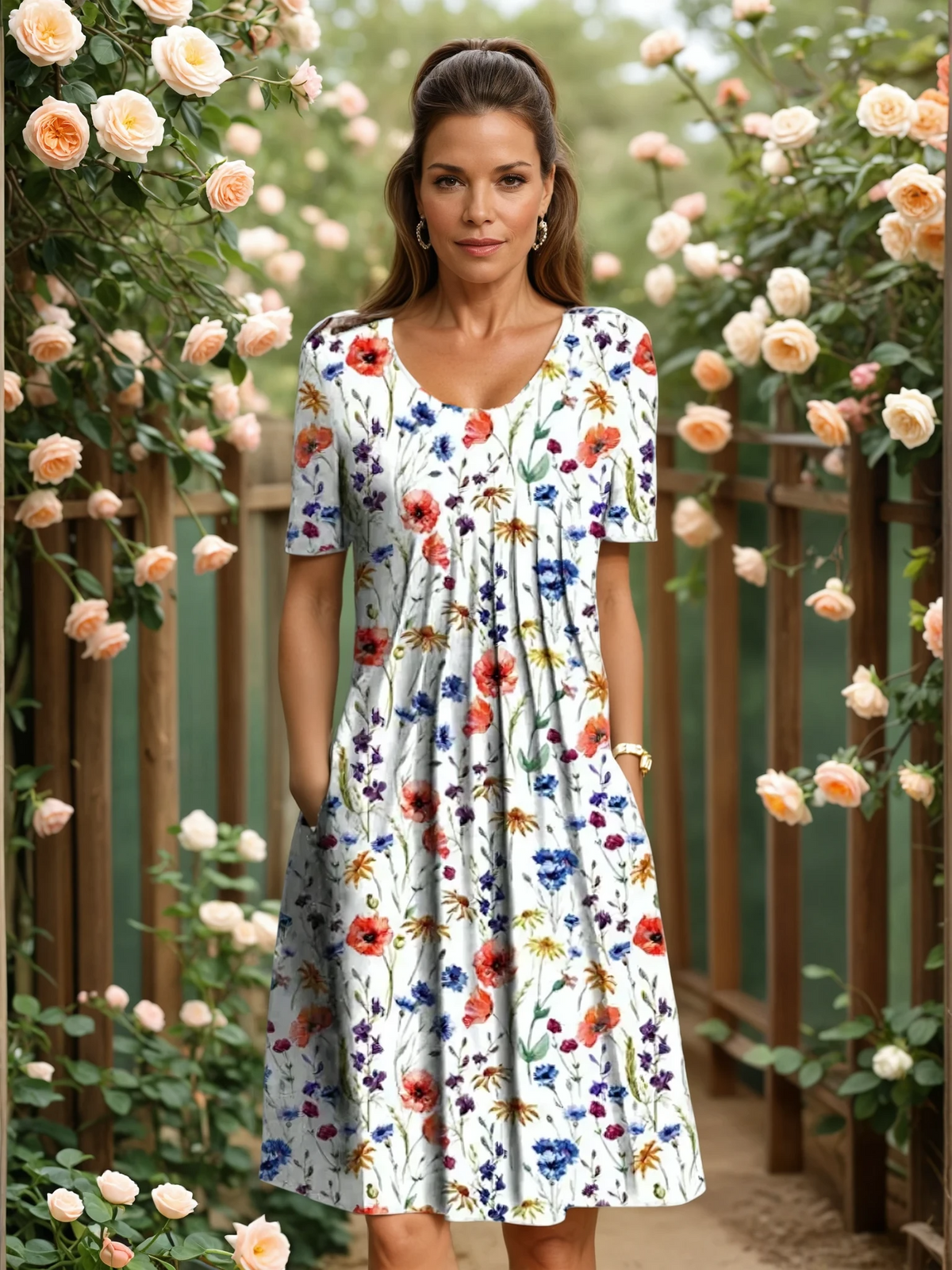 Narelle – Floral Midi Dress with Pockets
