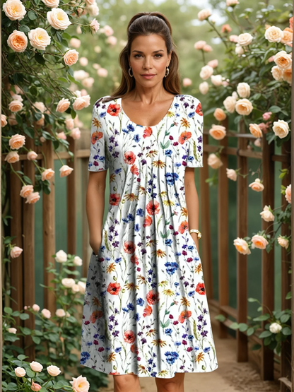Narelle – Floral Midi Dress with Pockets