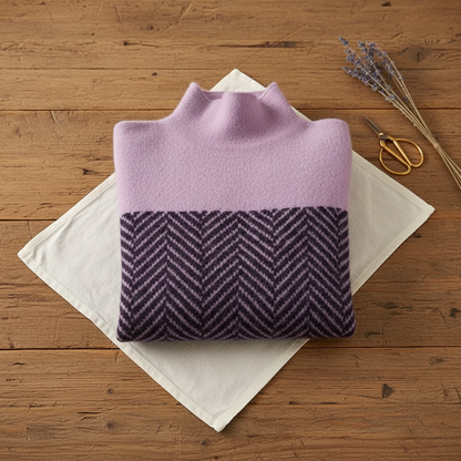 Kari – Herringbone Knit Turtleneck Jumper