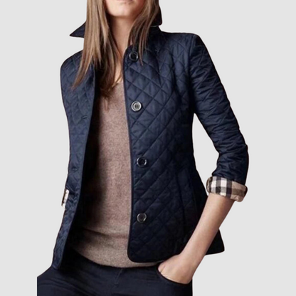Elsie – Quilted Button-Up Jacket with Check Cuffs