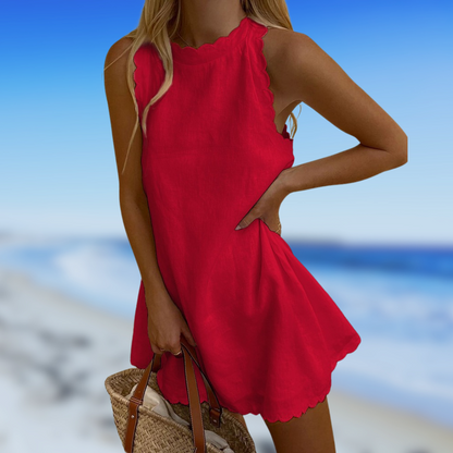 Carol – Scallop-Trim Linen-Look Mini Dress