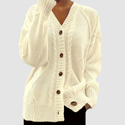 Delores – Cable Knit Button-Front Cardigan