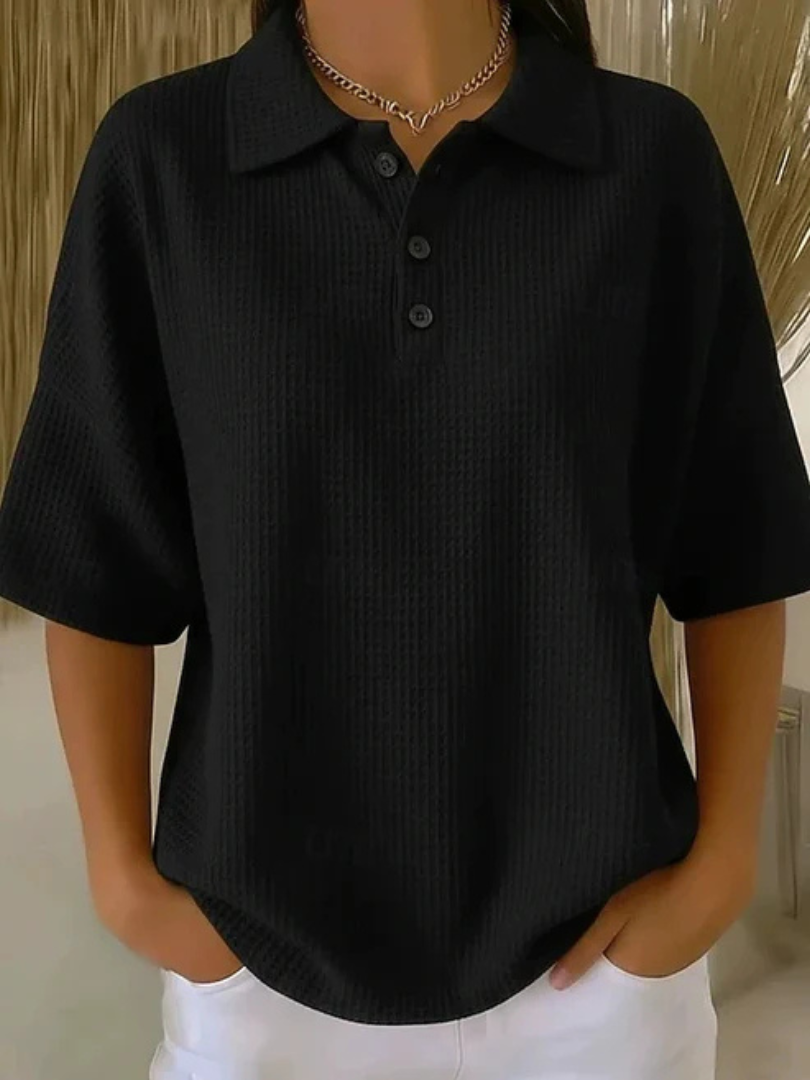 Peggie – Relaxed Waffle Knit Polo Top