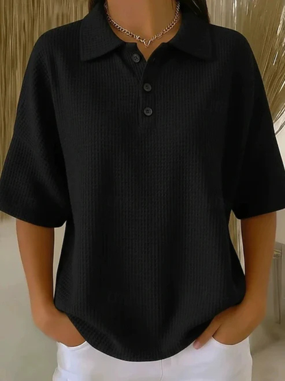 Peggie – Relaxed Waffle Knit Polo Top