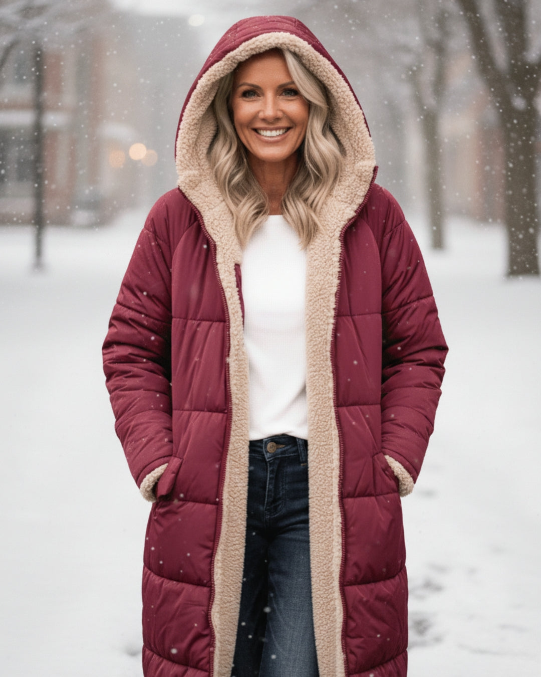 Debra – Quilted Sherpa-Lined Long Coat