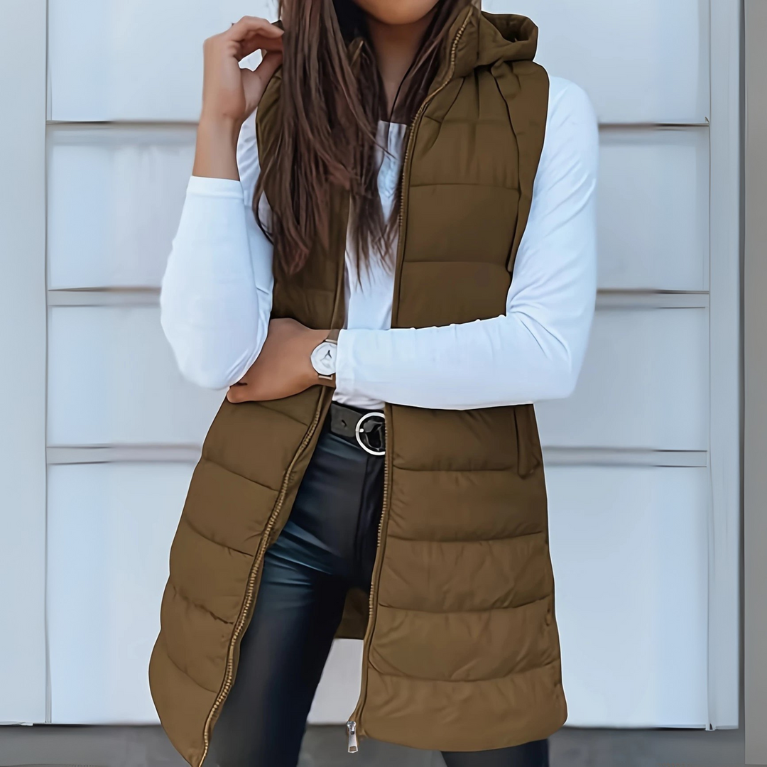 Blanche – Long Hooded Sleeveless Puffer Vest