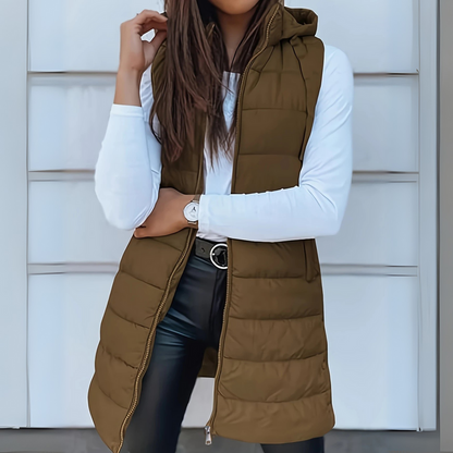 Blanche – Long Hooded Sleeveless Puffer Vest