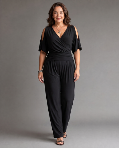 Camille | Cold-Shoulder Wrap-Waist Jumpsuit