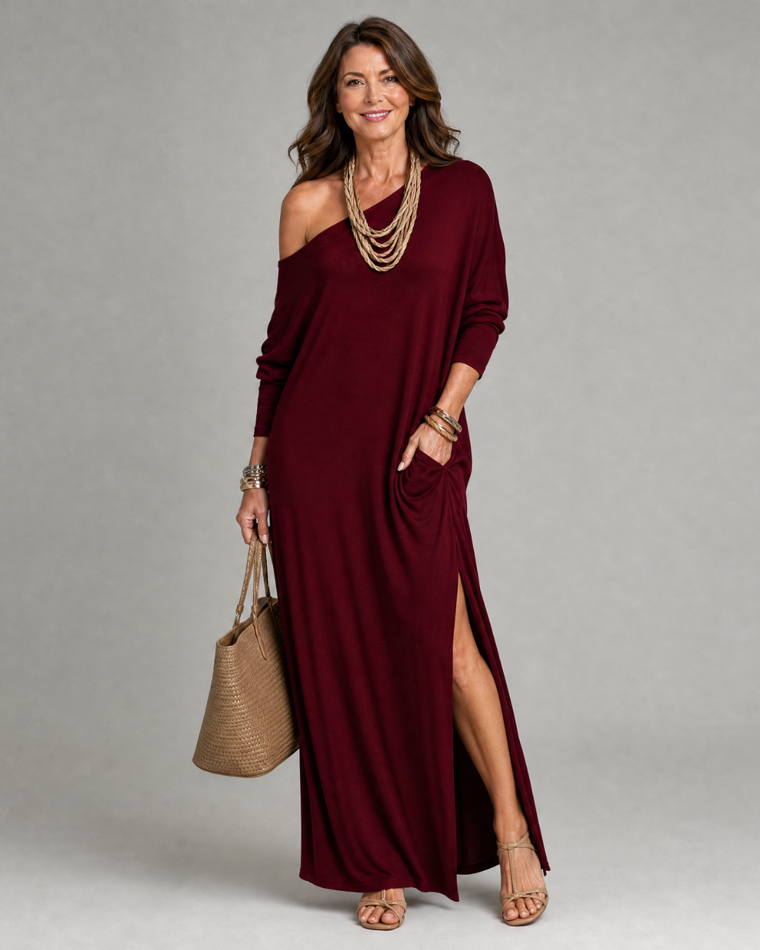 Jenna | One-Shoulder Side-Slit Midi Dress