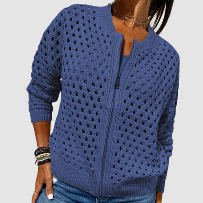 Pearline – Hollow Knit Zip-Up Cardigan
