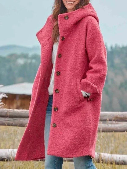 Amanda – Hooded Button-Front Longline Coat