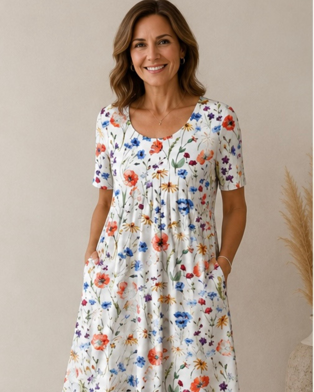 Fiona – Floral Midi Dress with Pockets