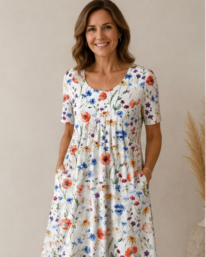 Fiona – Floral Midi Dress with Pockets
