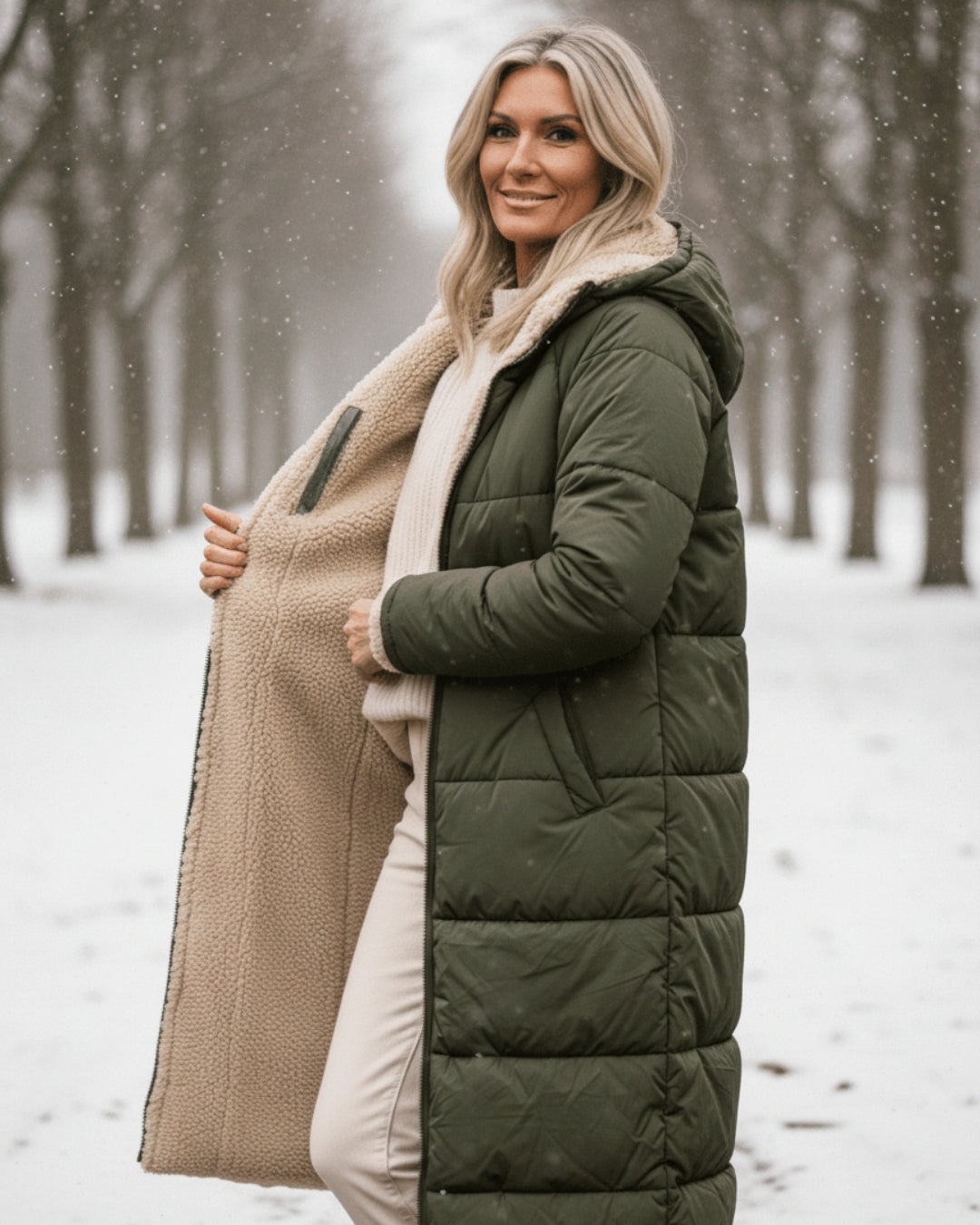 Debra – Quilted Sherpa-Lined Long Coat