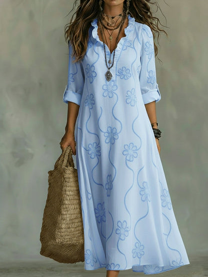 Naomi – Embroidered V-Neck Relaxed Maxi Dress