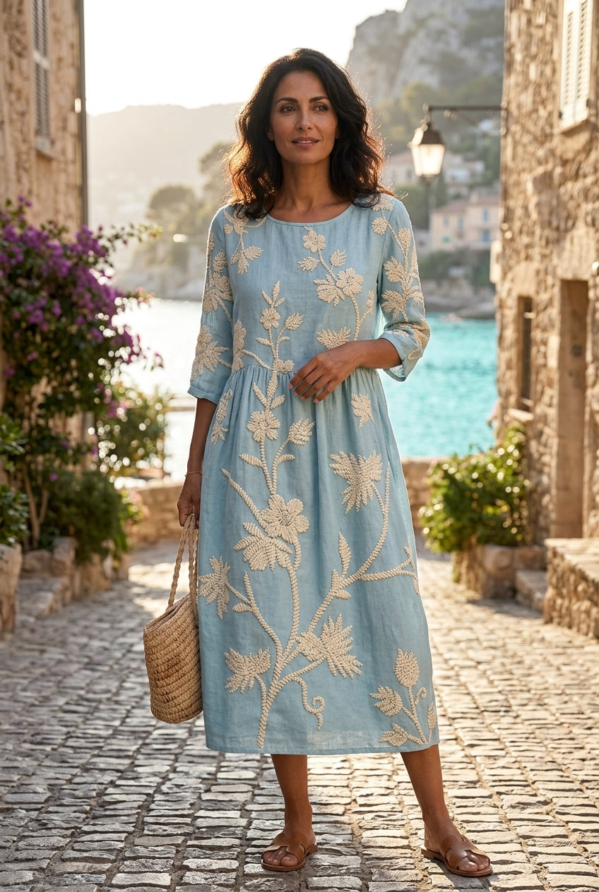 Stella – Embroidered Floral Midi Dress