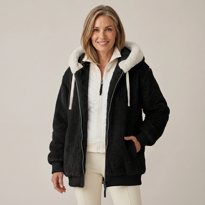 Georgette – Striped Faux Fur Hooded Jacket